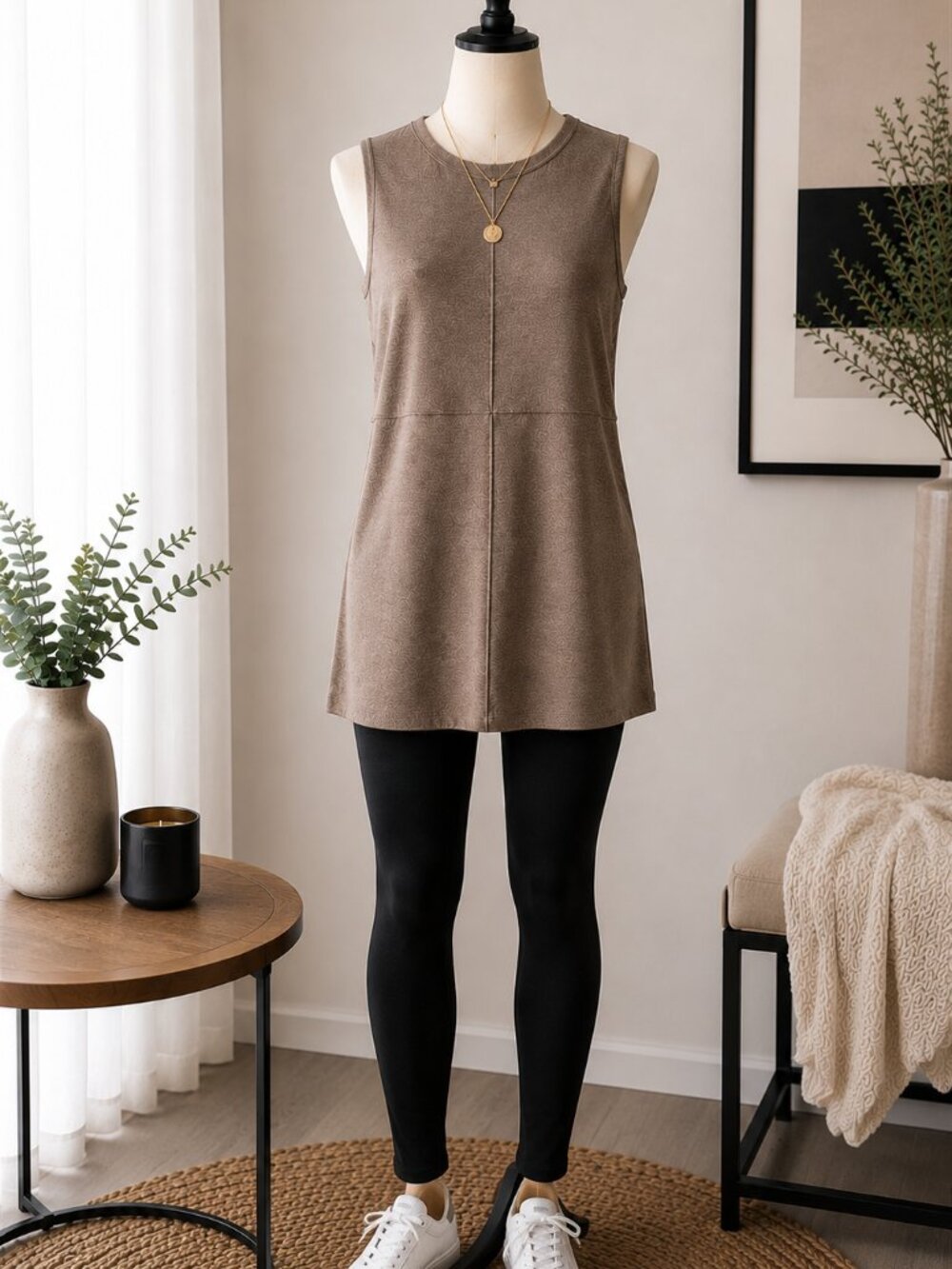 Zara Knit Taupe Sleeveless Sweater Tunic or short dress | Medium
